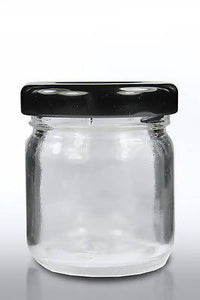 10 X 30ml, small 1oz, 28g MINI GLASS JARS WITH BLACK LIDS marmalade jam favours