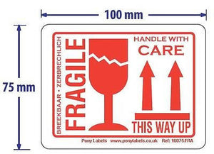 1000 Large Fragile, This Way Up, Handle with Care Warning Labels