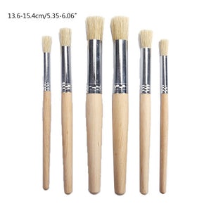 6Pcs Watercolor Painting Stencil Brush Different Size Wooden Handle Kids Student Professional Art Supplies