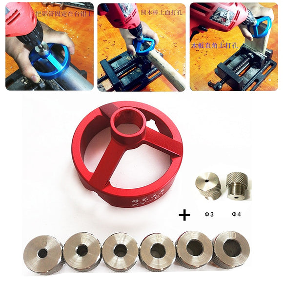 Woodworking Aluminum Alloy 90 Degree Drill Guide 3/4/5/6/7/8/9/10mm Drill Bit Hole Puncher Locator Jig Hinged Hole Opener Tools