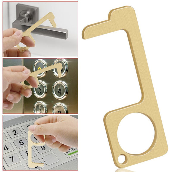 1Pcs Family Health Convenient Portable Press Elevator Tool Hygiene Hand Brass Alloy EDC Door Opener Door Handle