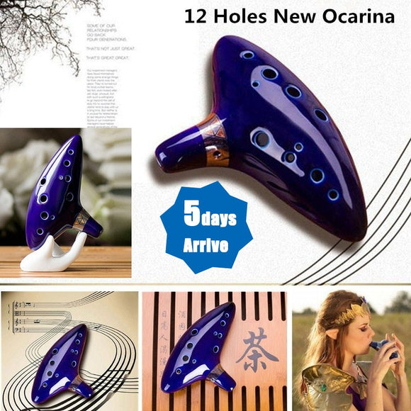 Ocarina Alto C 12 Holes Flute Triforce Ceramic Musical Blue Legend Of Zelda Instrument