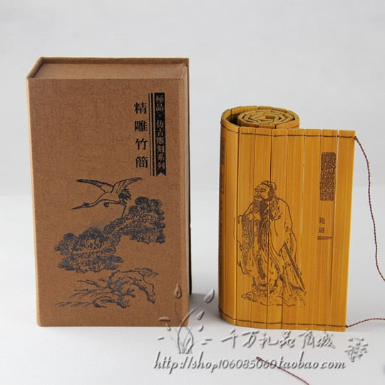 Classical Bamboo Scroll Slips famous Book of The Analects of Confucius Bilingual Chinese & English aprro size : 51x 16 cm