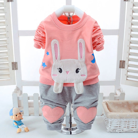 2017 Infant Clothes Toddler Children Spring Baby Girls Clothing Sets Rabbit Loves Patter T-shirt 2pcs Clothes Sets Girls Sets